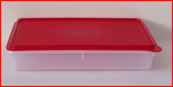 TUPPERWARE Prep Essentials LARGE Rectangle SNACK-STOR Cold Cut Keeper Container RED SEAL - Plastic Glass and Wax ~ PGW
