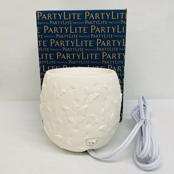 PartyLite Electric ScentGlow Porcelain Bisque Wax Aroma Melts Warmer COLOR CHANGING BUTTERFLIES P93258 - Plastic Glass and Wax