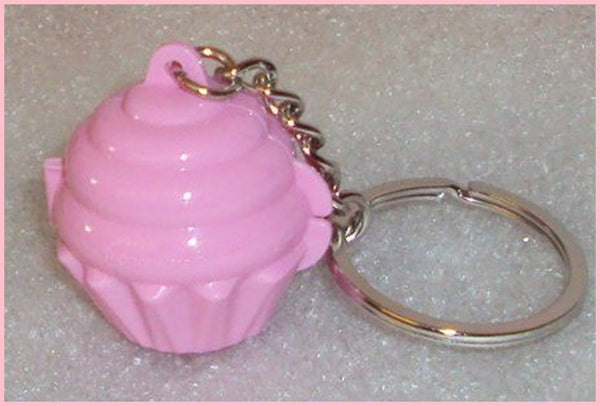 TUPPERWARE Mini Cupcake Keepsake Keeper Key Chain Pink Frosting - Plastic Glass and Wax ~ PGW