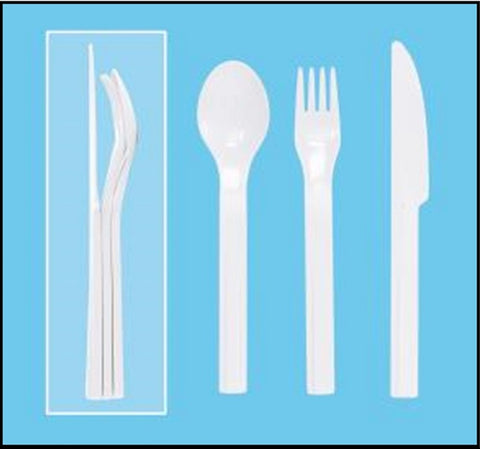 Tupperware ON THE GO ALL IN ONE 3-Pc CUTLERY SET w/ Fork, Spoon, Knife IN SUGAR SNOW WHITE