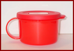 Tupperware CRYSTALWAVE MICROWAVE 2 CUP SOUP MUG BOWL RED & SNOW WHITE NEW