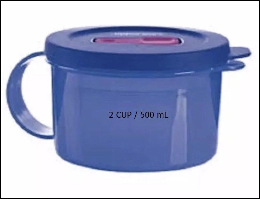 Tupperware CRYSTALWAVE PLUS MICROWAVE 2 CUP SOUP MUG BOWL BRILLIANT BLUE NEW - Plastic Glass and Wax ~ PGW