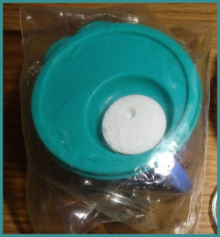 TUPPERWARE Mini Crystal Wave Round Soup Mug RARE Key Chain Blue Green White - Plastic Glass and Wax ~ PGW
