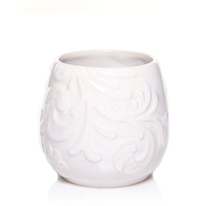 YANKEE DAMASK WHITE RAISED CERAMIC VOTIVE TEALIGHT CANDLE HOLDER