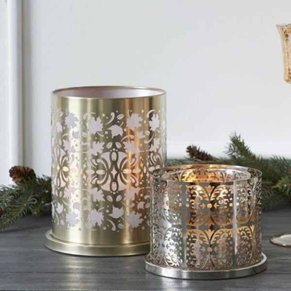 PARTYLITE ENCHANTED GOLDEN LEAVES HURRICANE SLEEVE TEALIGHT VOTIVE CANDLE HOLDER - Plastic Glass and Wax