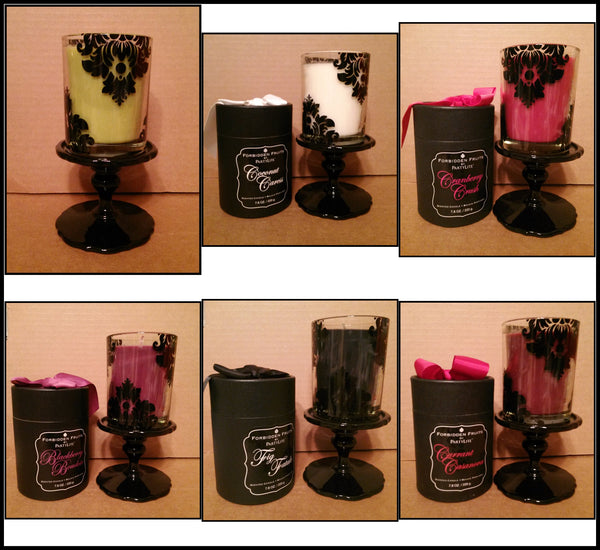PartyLite Forbidden Fruit Cranberry Crush Jar Gift Boxed Candle w/ FF Black Pedestal Stand
