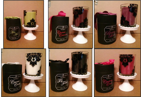 PartyLite Forbidden Fruit Cranberry Crush Jar Gift Boxed Candle w/ FF Black Pedestal Stand