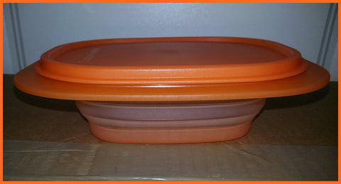 TUPPERWARE FLATOUT RARE RECTANGLE EXPANDABLE FLEX BOWL W/ SEAL 3.5-c ORANGE