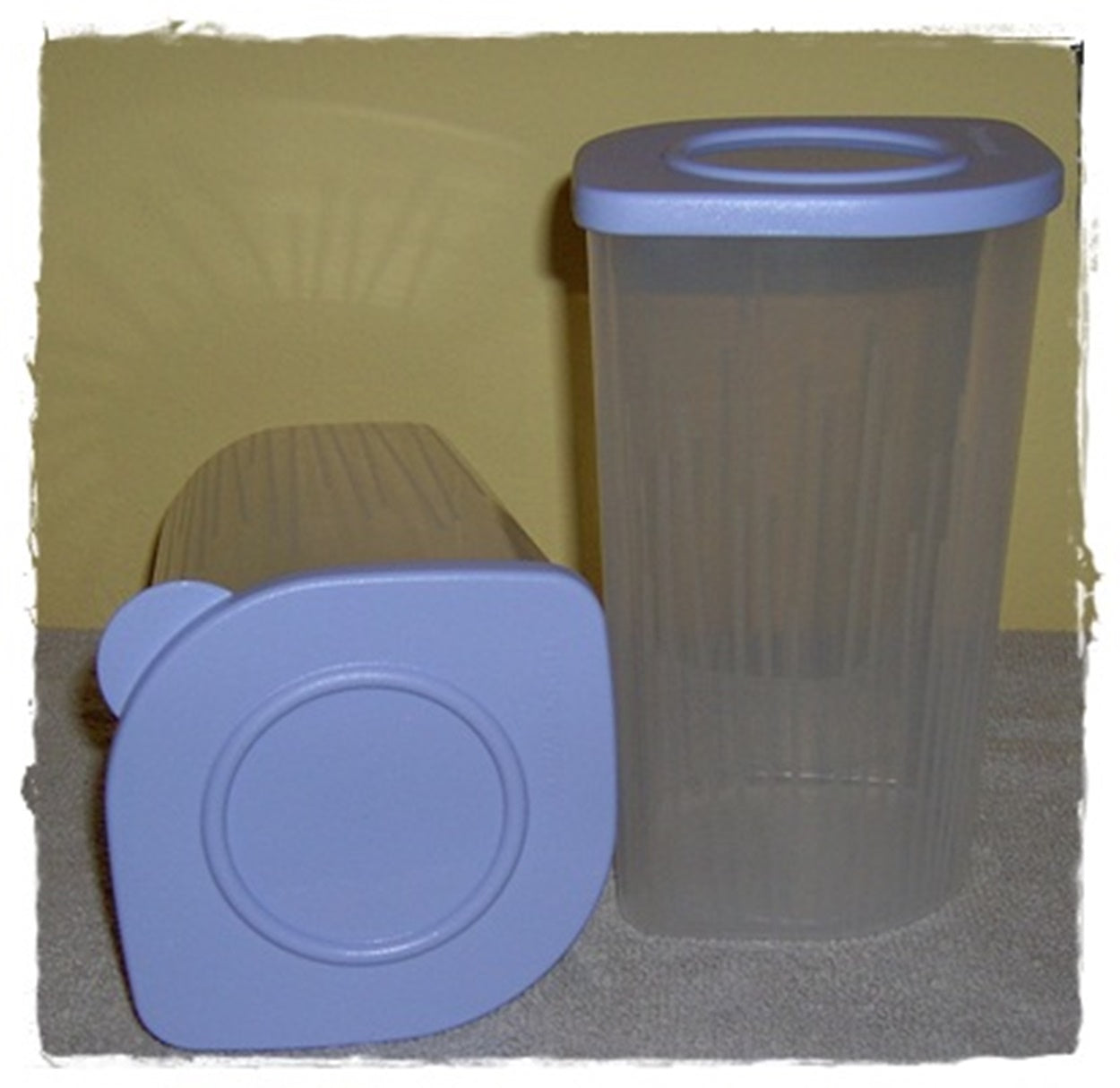 TUPPERWARE 2-Pc Sheer Fresh N Cool TALL Square Round Storage Containers Keepers BLUEBERRY MIST Seals