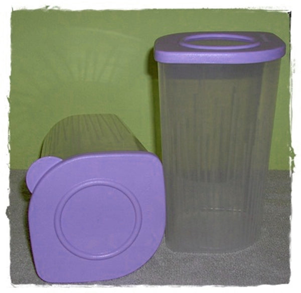 TUPPERWARE 2-Pc Sheer Fresh N Cool TALL Square Round Storage Containers Keepers Purple Lilac Seals