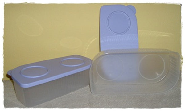 TUPPERWARE 2-Pc Sheer Fresh N Cool MEDIUM Square Round Storage Containers Keepers BLUEBERRY MIST Seals