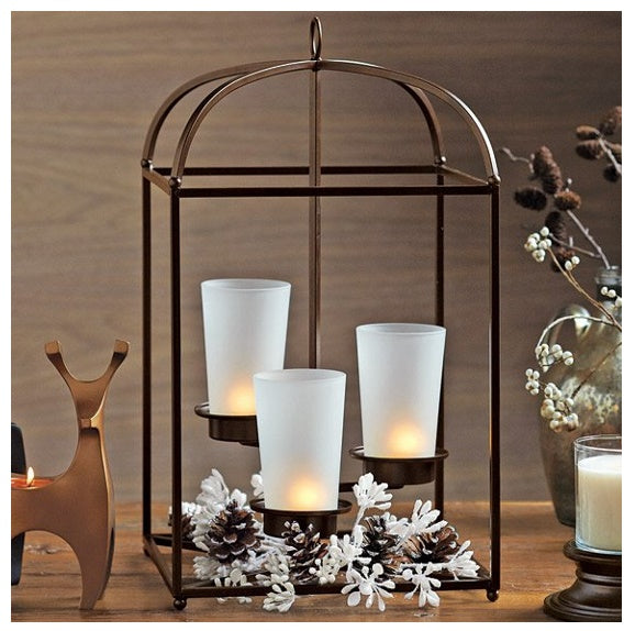 PartyLite FRAMEWORK LANTERN HANGING / TABLETOP CENTERPIECE CANDLE HOLDER - Plastic Glass and Wax