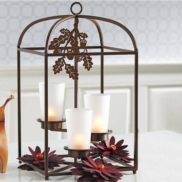 PartyLite FRAMEWORK LANTERN HANGING / TABLETOP CENTERPIECE CANDLE HOLDER - Plastic Glass and Wax