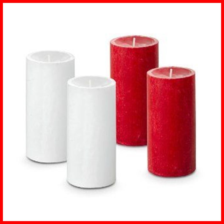 PartyLite GLOLITE GLOW LIGHT 2 SETS Boxed 2 x 4 PILLAR Candles ICED SNOWBERRIES WHITE & RED