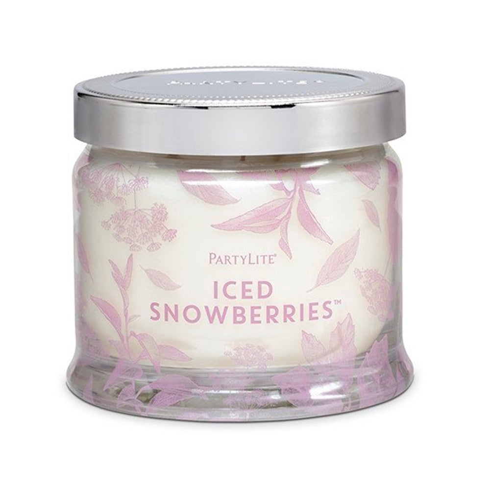 PartyLite 3-Wick Signature Round Jar Boxed Candle w/ Metal Lid ICED SNOWBERRIES - Plastic Glass and Wax