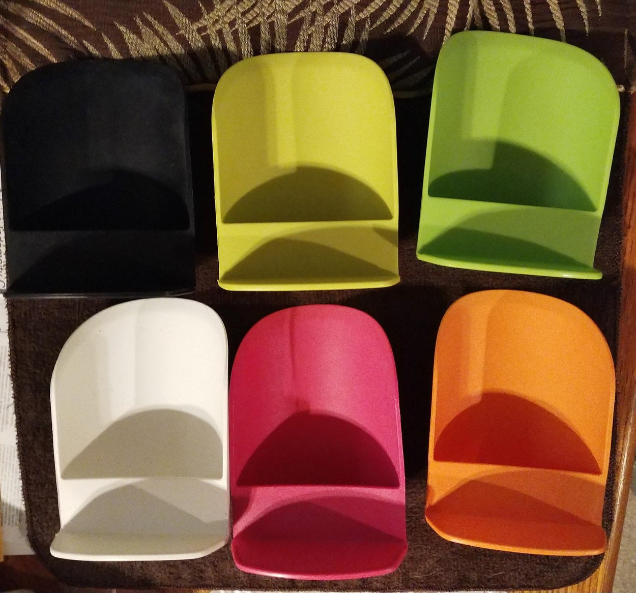 Tupperware 2 COLORED NOVELTY GADGET ROUND ROCKER CANISTER SCOOPS - Plastic Glass and Wax