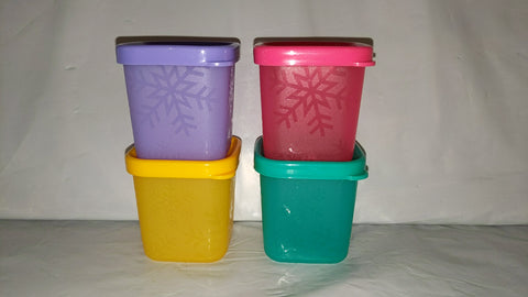 Tupperware Freezer Mates Plus Small Deep Snowflake 4 3/4 c Yellow Seals Set  of 2
