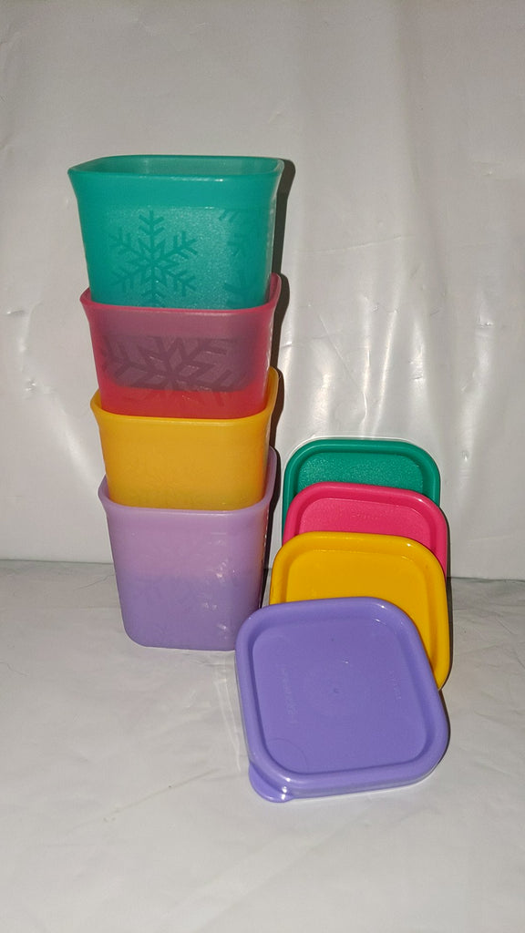 Tupperware Mini Small Basic Bright Square 3oz / 110ml Snack Container Set  of 4 Different Shades