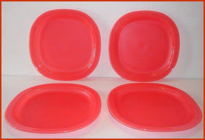 Tupperware Impressions 9.5" Microwave Luncheon Plates Set of 4 GUAVA MELON - Plastic Glass and Wax
