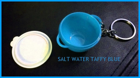 TUPPERWARE Mini Jumbo Mega That's A Bowl Key Chain SALT WATER TAFFY BLUE & Snow White - Plastic Glass and Wax ~ PGW