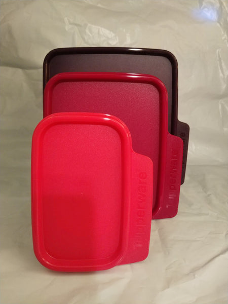 TUPPERWARE KEEP TABS 3-PIECE SQUARE NESTING STORAGE CONTAINERS w/ TABBED SEALS - Plastic Glass and Wax