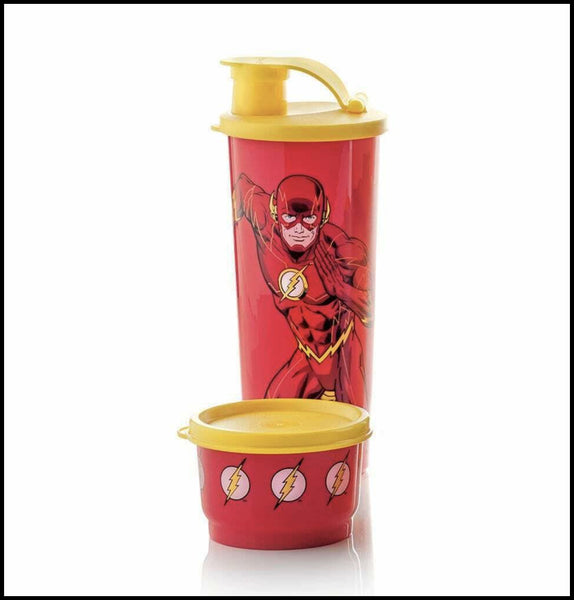 TUPPERWARE 2-Pc DC COMIC On-the-Go Snack Set Tumbler & Snack Cup - AQUAMAN - Plastic Glass and Wax ~ PGW