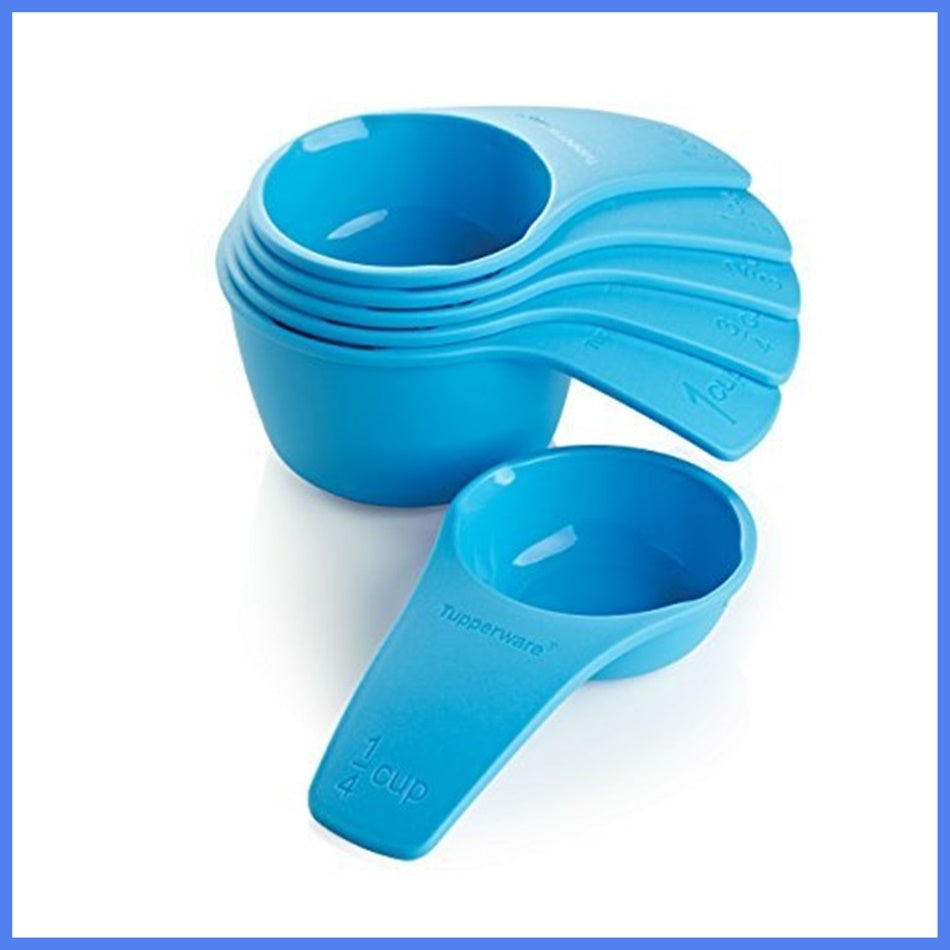 TUPPERWARE Set of 6 Prep Essentials Essential Measuring Cups Salt Water Taffy Blue - Plastic Glass and Wax ~ PGW