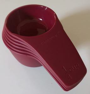 TUPPERWARE Set of 6 Prep Essentials Essential Measuring Cups BORDEAUX BURGUNDY - Plastic Glass and Wax