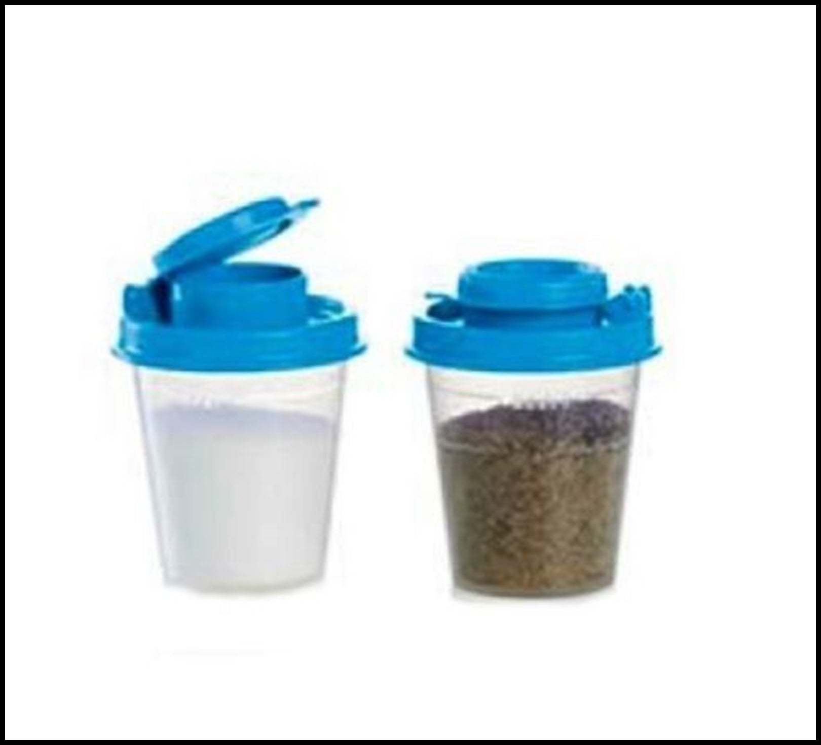 TUPPERWARE TUPPER MINI MIDGET SALT & PEPPER SHAKER SET SHEER & LT BLUE - Plastic Glass and Wax