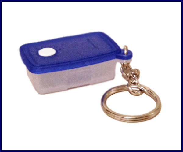 TUPPERWARE Mini RARE Mix N Stor Plus Store Pitcher Bowl Key Chain Bold N Blue - Plastic Glass and Wax ~ PGW