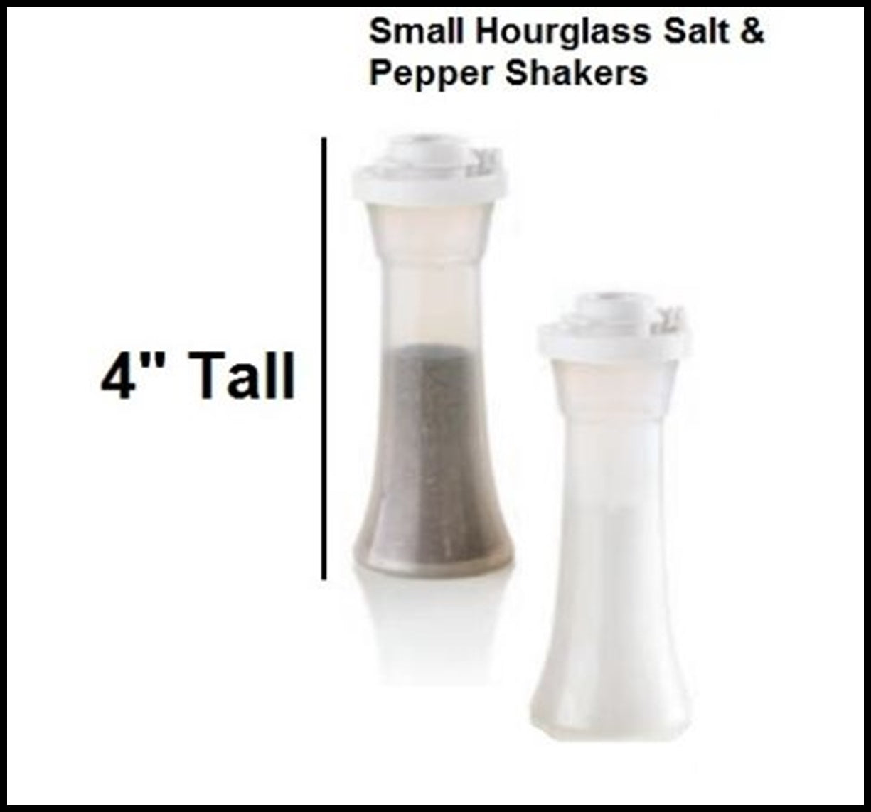 TUPPERWARE IMPRESSIONS MINI HOURGLASS SALT & PEPPER SHAKER SET SHEER / WHITE - Plastic Glass and Wax
