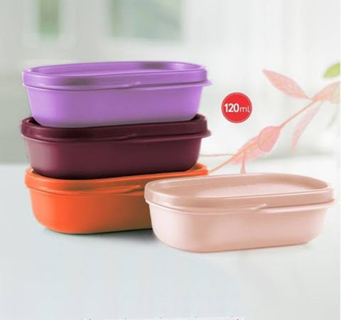 TUPPERWARE 4 COLORED 120mL MY INNER LUNCH KEEPER / CONTAINERS w/ TABBED SEALS