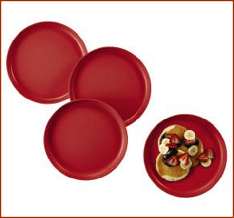 TUPPERWARE LARGE ROUND 9.5" HIGH RIMMED NO SPILL PARTY PLATES HOLIDAY RED - Plastic Glass and Wax