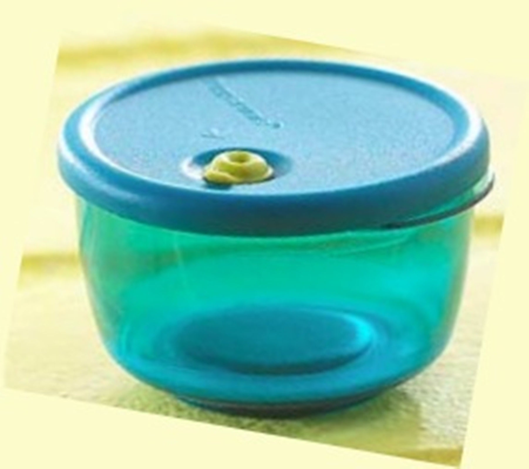 Tupperware MINI RARE Vent N Serve RNS Parrot Teal Blue Round Magnet - Plastic Glass and Wax ~ PGW