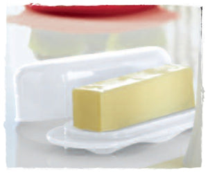 TUPPERWARE OPEN HOUSE 2-PC SHEER / SNOW WHITE SINGLE STICK BUTTER KEEPER STORAGE - Plastic Glass and Wax