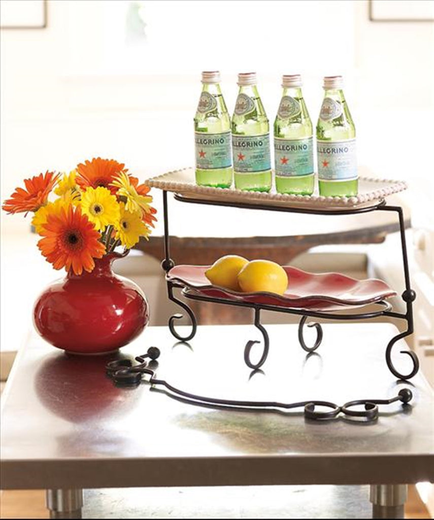 SOUTHERN LIVING at HOME ORNATE IRON OVAL TIERED PLATTER ELEVATED STA Plastic Glass and Wax PGW