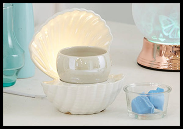 PartyLite Electric ScentGlow Glo Scent Plus Wax Aroma Melts Warmer Pearl Oyster Sea Shell Seashell - Plastic Glass and Wax ~ PGW