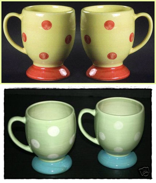 SOUTHERN LIVING AT HOME PITTMAN PROVENCE POLKA DOT PEDESTAL MUGS Set / 2