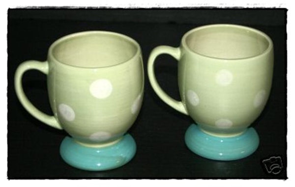 SOUTHERN LIVING AT HOME PITTMAN PROVENCE POLKA DOT PEDESTAL MUGS Set / 2