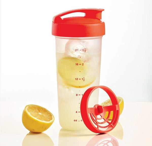 TUPPERWARE 2.5-C QUICK SHAKE CONTAINER MEASURE STORE POUR MIX BLEND PASSION RED - Plastic Glass and Wax