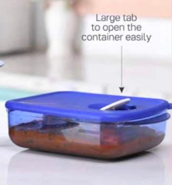 TUPPERWARE Rock N Serve Microwave RNS Medium Shallow Rectangle Container 2.5-c BLUE / WHITE VENT - Plastic Glass and Wax ~ PGW