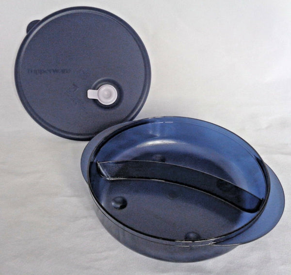 Tupperware Vent N Serve VNS MICROWAVE ROUND DIVIDED DISH INDIGO BLUE MIST - Plastic Glass and Wax