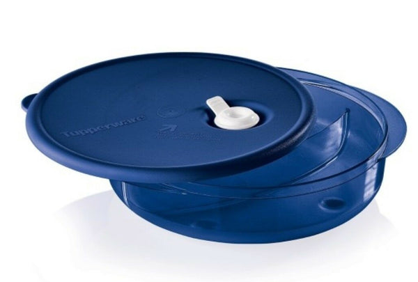 Tupperware Vent N Serve VNS MICROWAVE ROUND DIVIDED DISH INDIGO BLUE MIST - Plastic Glass and Wax