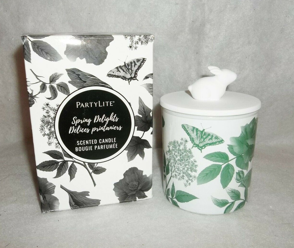 PartyLite SPRING DELIGHTS DECORATIVE BUNNY LIDDED JAR CANDLE ROSE VETIVER NIB