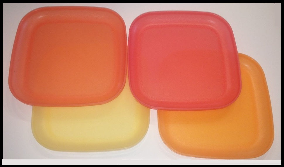 1970s Tupperware 8pc Square Sandwich Keeper and Lids in Harvest Colors 1362