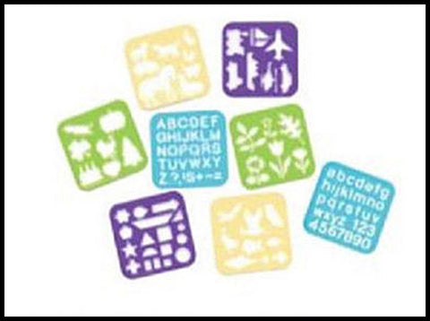 Tupperware EDUCATIONAL Set of 8 Stencil Art Set Squares of Number Letters Shapes Animals - Plastic Glass and Wax