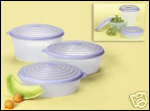 TUPPERWARE SUPER SET of 3 LARGE STUFFABLES EXPANDABLE BLUE SEAL BOWLS 4 - 6 - 8 CUP