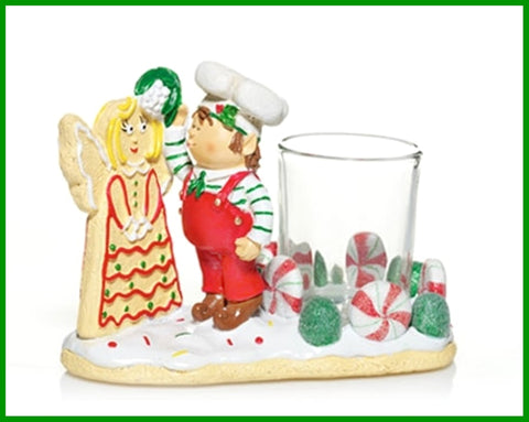 YANKEE CANDLE RESIN & GLASS KISSING ELF ELVES VOTIVE TEALIGHT CANDLE HOLDER - Plastic Glass and Wax ~ PGW
