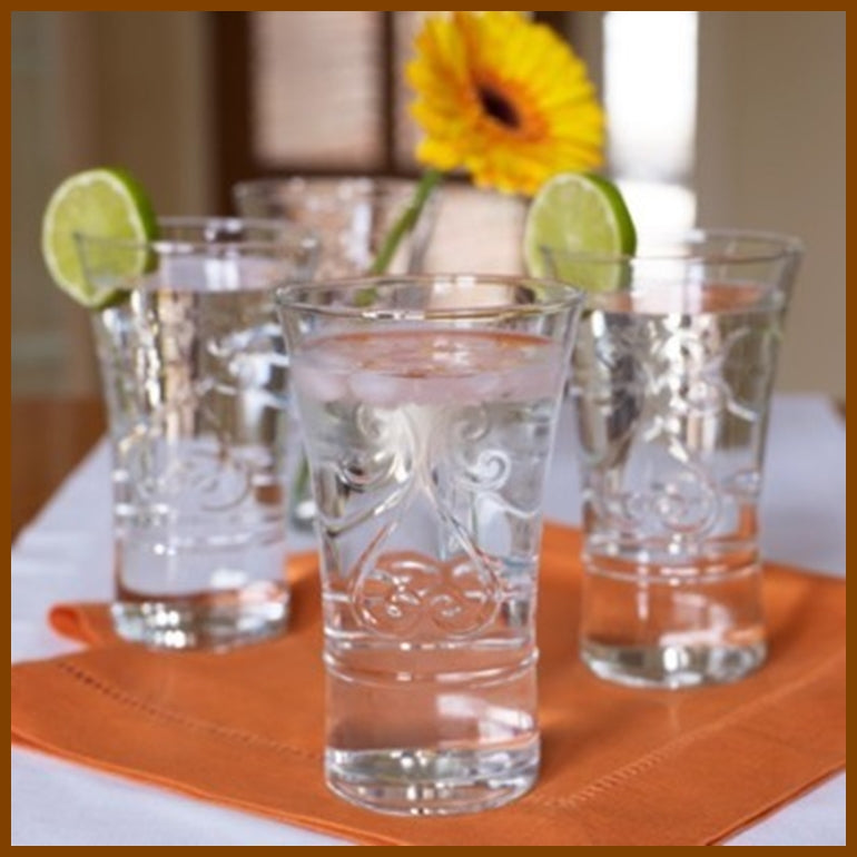 SOUTHERN LIVING AT HOME SIMONE 4 GLASS EMBOSSED HIGHBALL TUMBLERS GLASSES