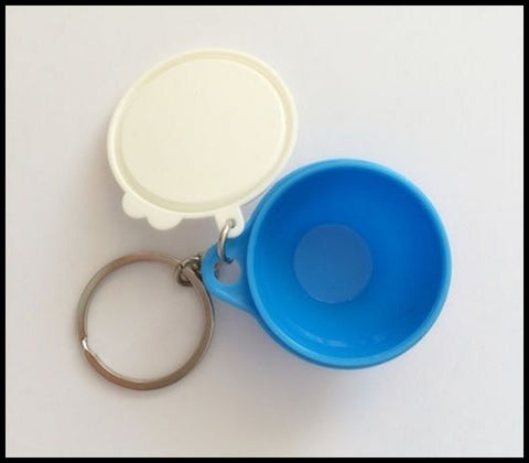 TUPPERWARE Mini That's A Bowl Key Chain Raindrop Blue & Snow White - Plastic Glass and Wax ~ PGW